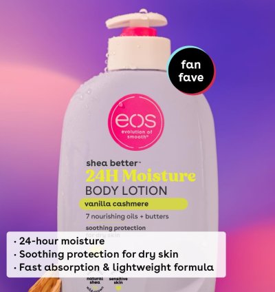 eos Shea Better Body Lotion Vanilla Cashmere – 24H Moisture, Lightweight, Vegan, 16 fl oz