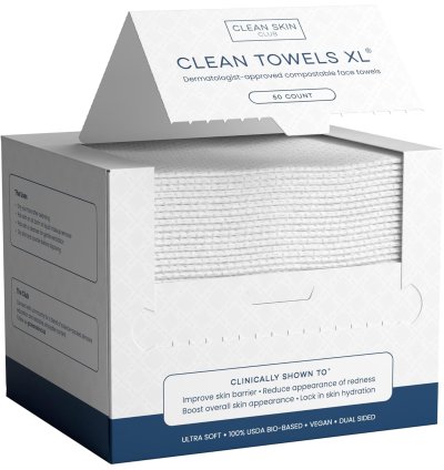 Clean Skin Club Clean Towels XL™ – 100% USDA Biobased Face Towel, Disposable Makeup Remover, Eczema Association Accepted, 50 Ct, 1 Pack
