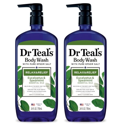 Dr Teal's Body Wash with Pure Epsom Salt – Relax & Relief with Eucalyptus & Spearmint, 24 fl oz (Pack of 2)